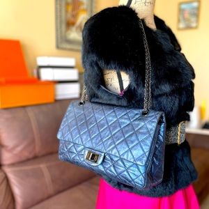 Chanel Metallic Navy Quilted Aged Calfskin 2.55 Reissue 227 Flap Bag